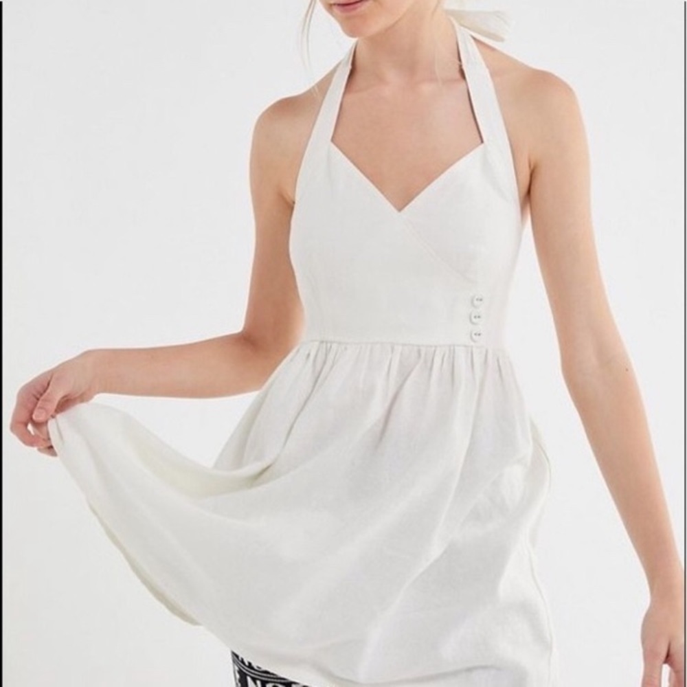 Urban Outfitter Marnie Linen White Halter Dress